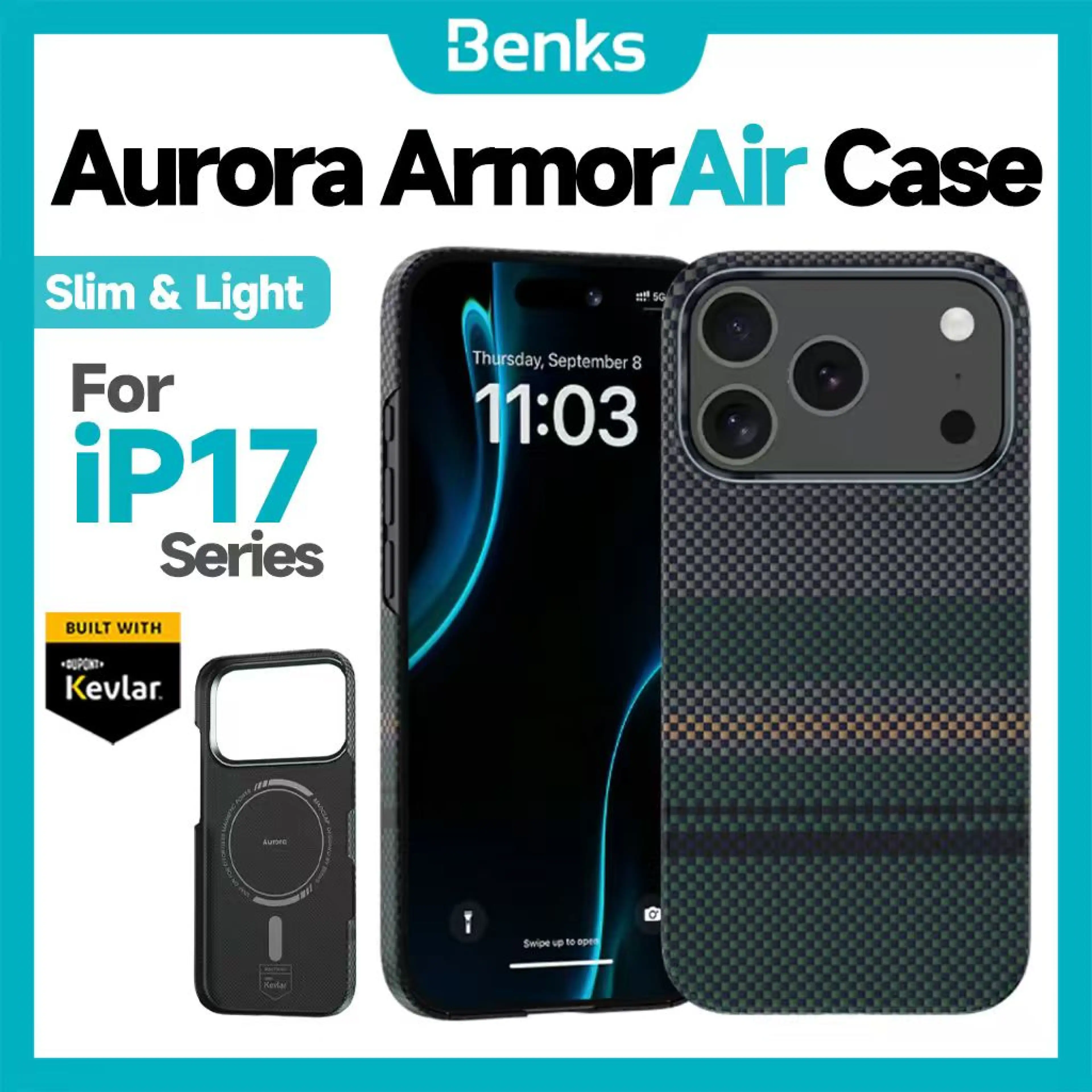 Benks Aurora ArmorAir Magnetic Mobile Phone Case Built with 600D Kevlar® Fiber for iPhone 17 Pro Max Ultra Thin Hard Phone Lens Protection Cover Casing