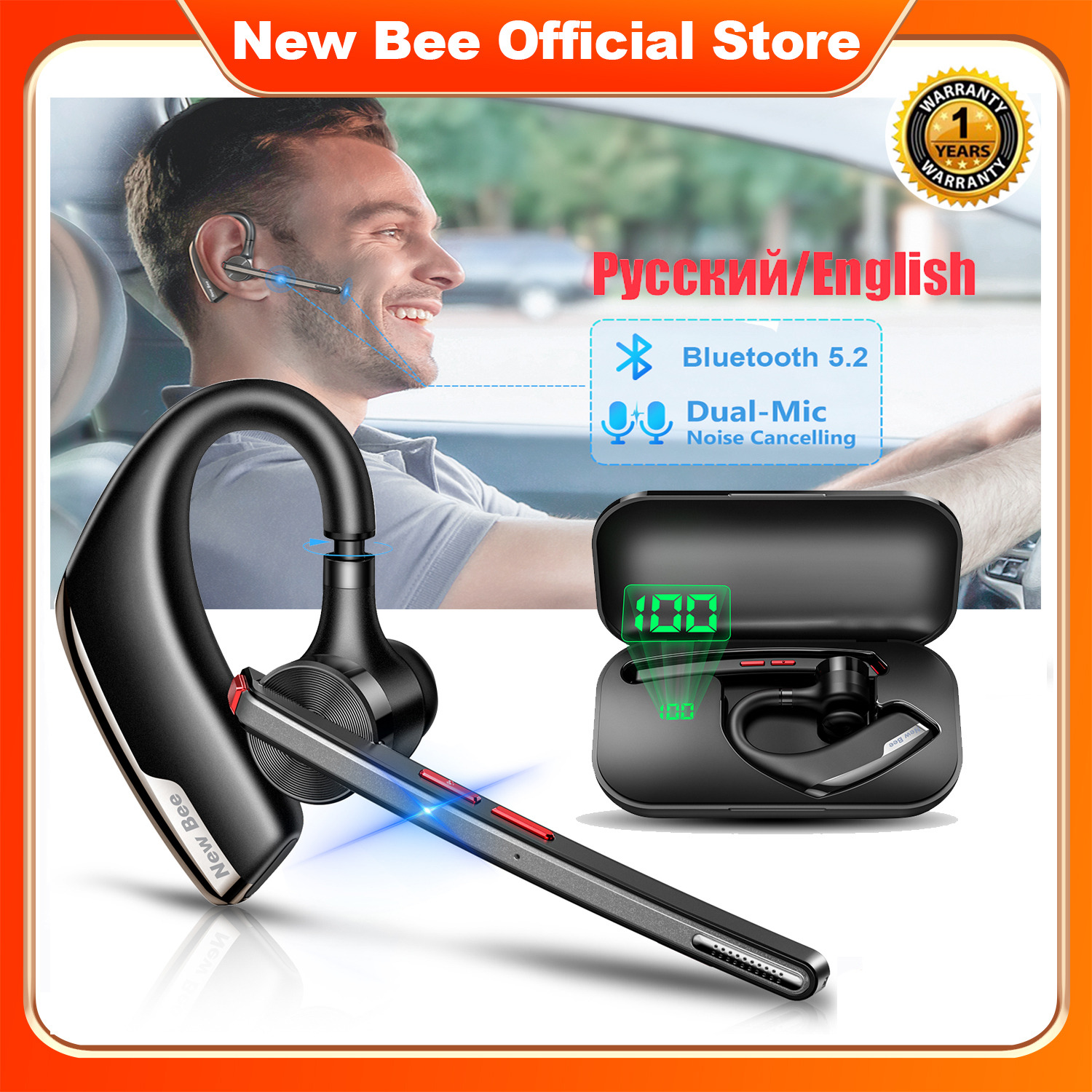 New Bee M51 Tai nghe không dây Bluetooth Tai Nghe 5.2 Headphone Với Dual-Mic Cvc8.0 Tiếng Ồn Hủy Bỏ Tai Nghe Kinh Doanh Tai Nghe