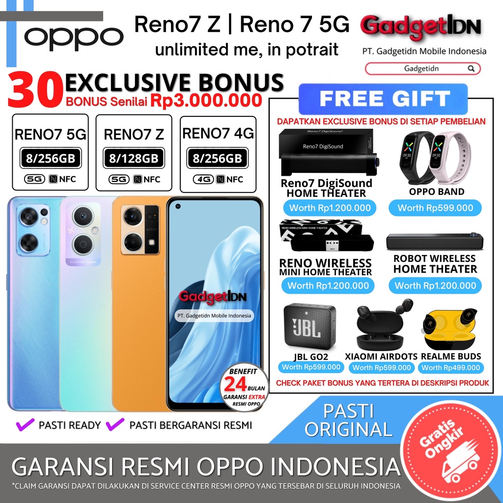 OPPO RENO7 5G & OPPO RENO7 Z 5G 8/256GB 8/128GB RENO 7 5G RENO 7 Z Garansi Resmi Oppo Harga  4,999,000 Ringgit*Penghantaran Percuma