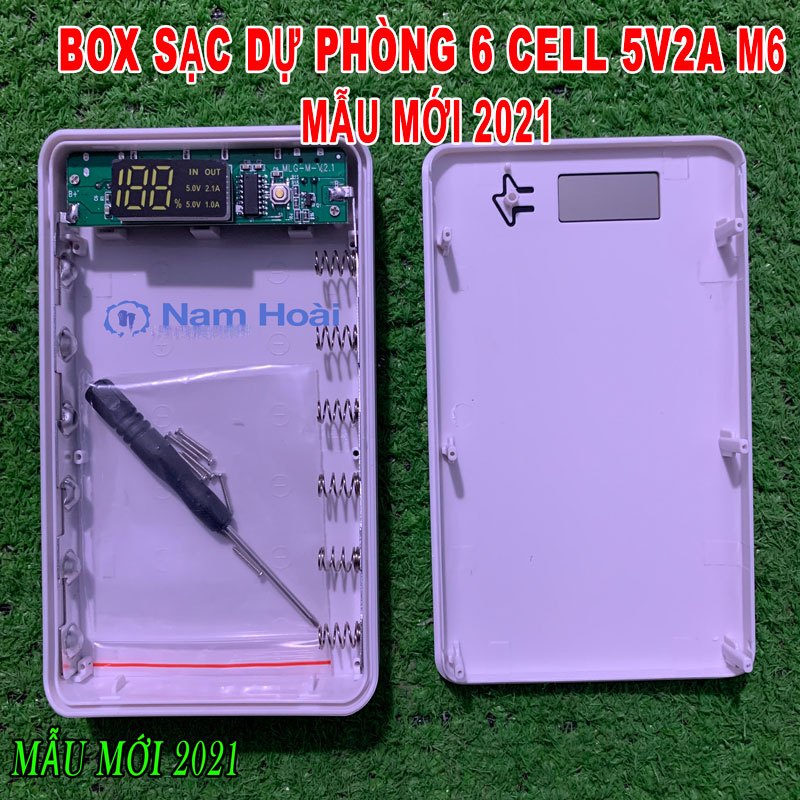 [HCM]Mạch Sạc dự phòng 2A + Box 6 cell pin 18650 không hàn M6 - KHÔNG CÓ PIN