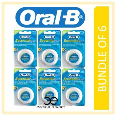 ORAL B [BUNDLE OF 6] ESSENTIAL DENTAL FLOSS|FLOSSING 50M WAXED MINT|ORAL-B BRUSH OFF PLAGUE BACTERIA