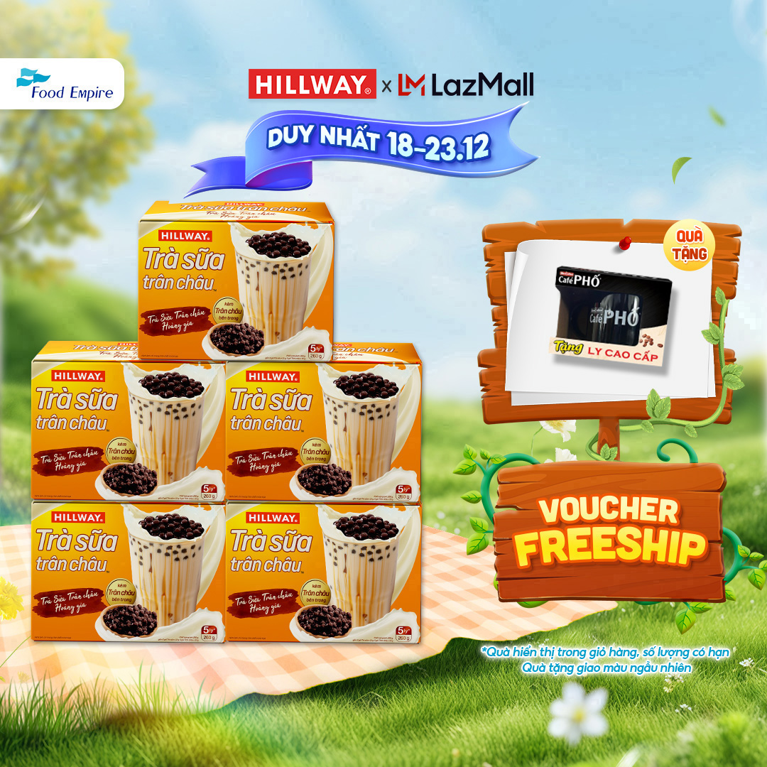  Combo 5 hộp Trà Sữa Trân Châu Hoà Tan - Hillway - Vị Truyền Thống 