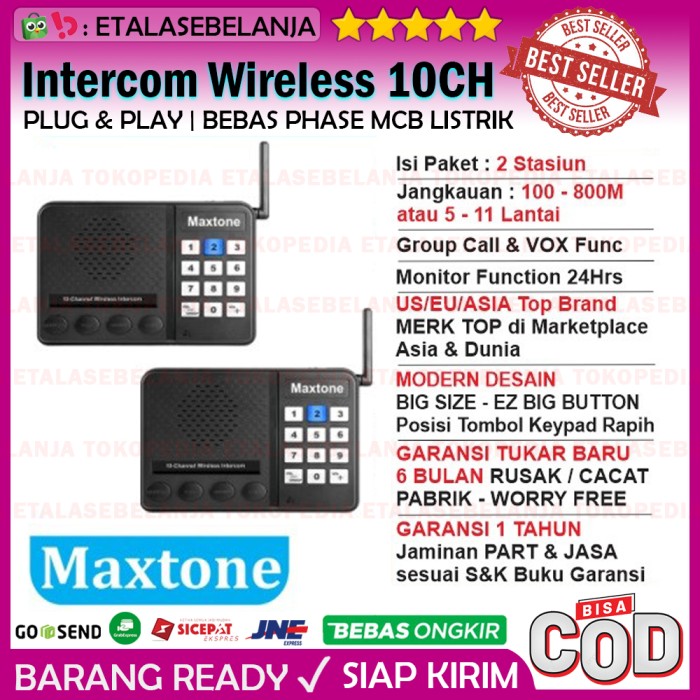 WIRELESS INTERCOM 10CH HOME OFFICE INTERKOM - MAXTONE SK1210 - 2 UNIT Harga  1,280,000 Ringgit*Penghantaran Percuma