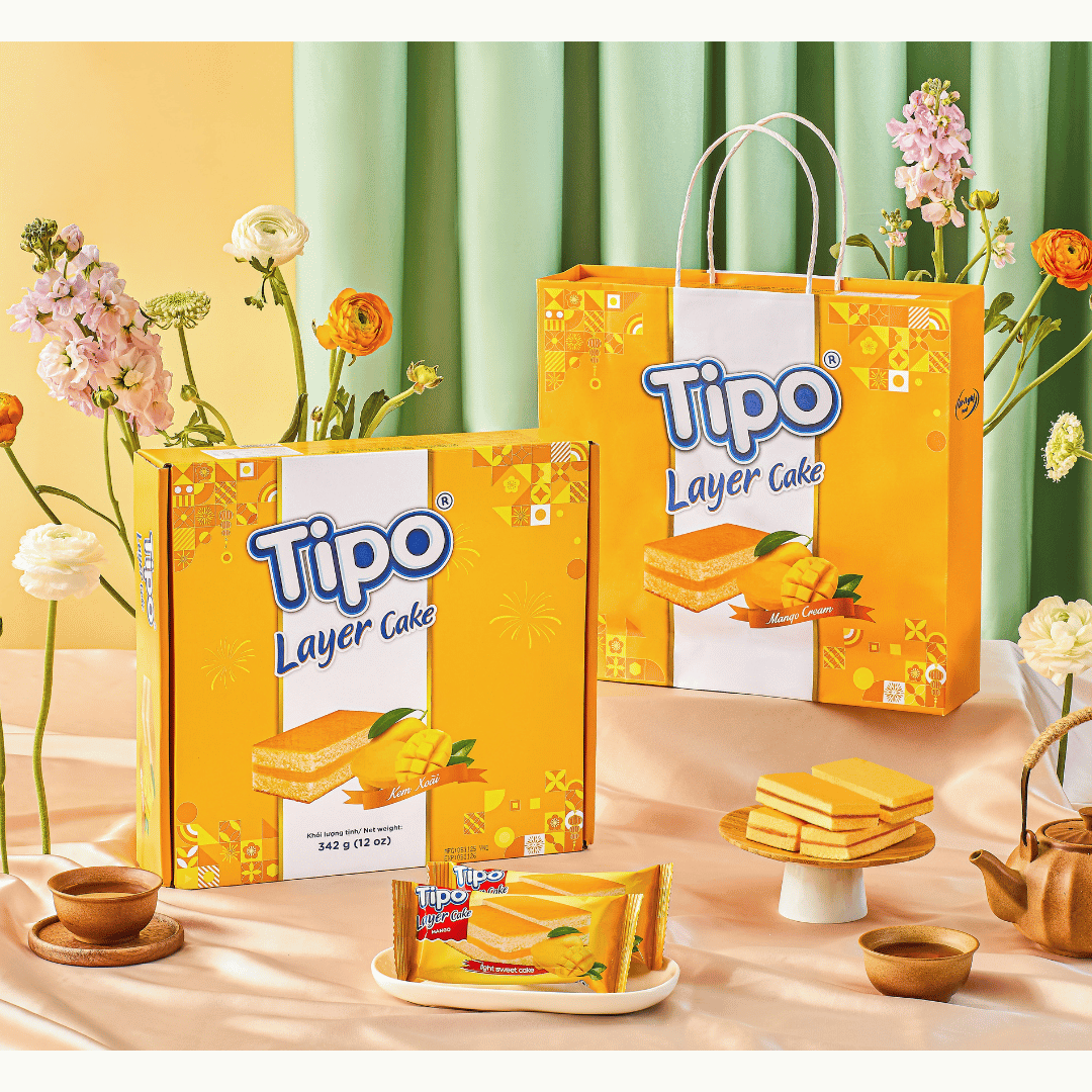 Bánh Tết Tipo Bông Lan Tầng Kem Xoài 342g kèm túi
