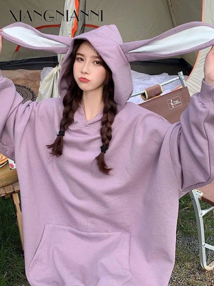 XIANG NIAN NI Cute rabbit ears hoodie women s new Korean version of loose