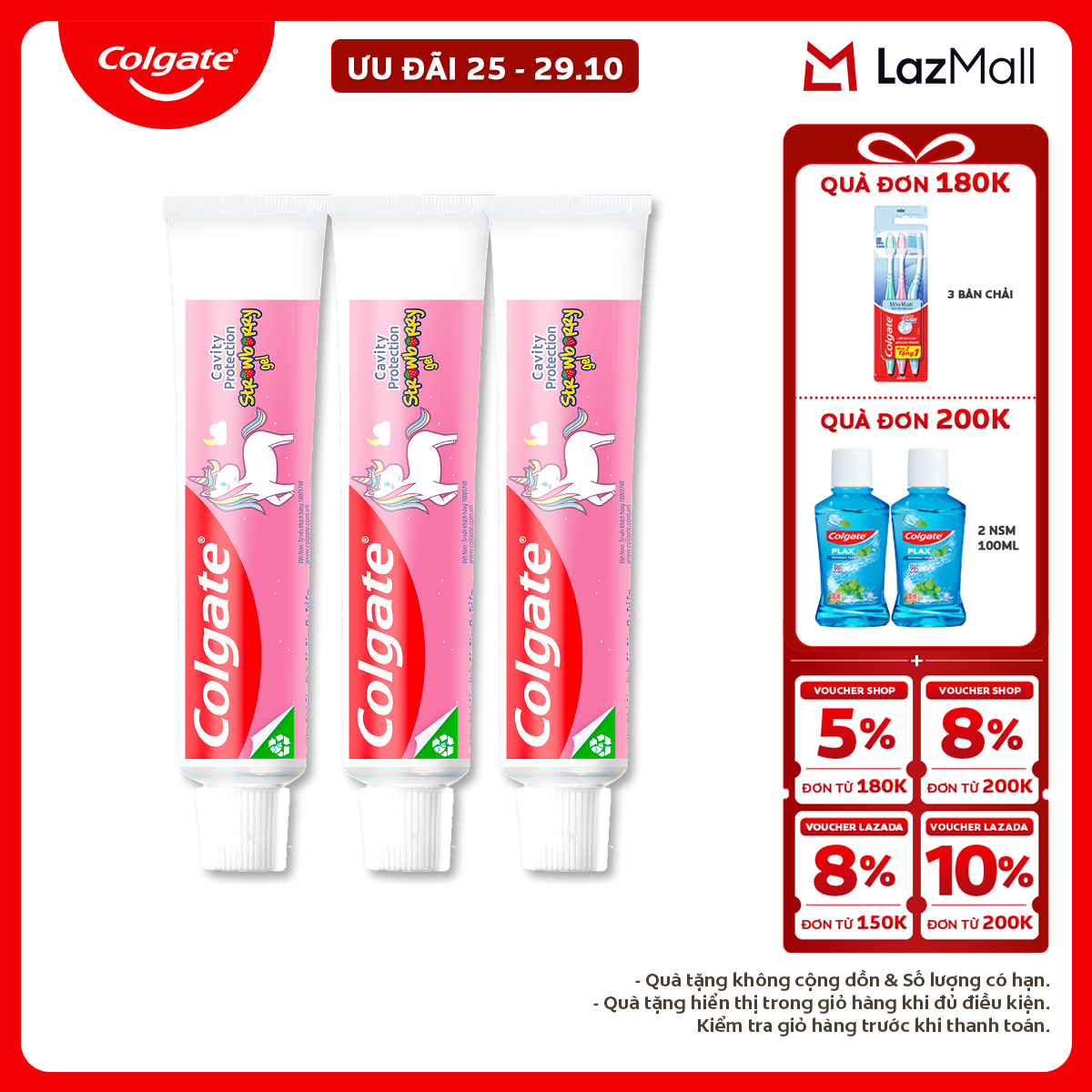 Bộ 3 kem đánh răng Colgate cho trẻ em kỳ lân Unicorn hương dâu 40g