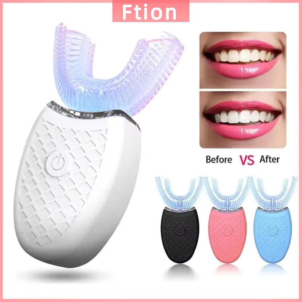 FTION Có thể sạc lại qua USB Bàn chải đánh răng điện hình chữ U Đầu silicon Chống nước Bàn chải đánh răng điện Sonic Siêu âm Bàn chải đánh răng tự động Người lớn