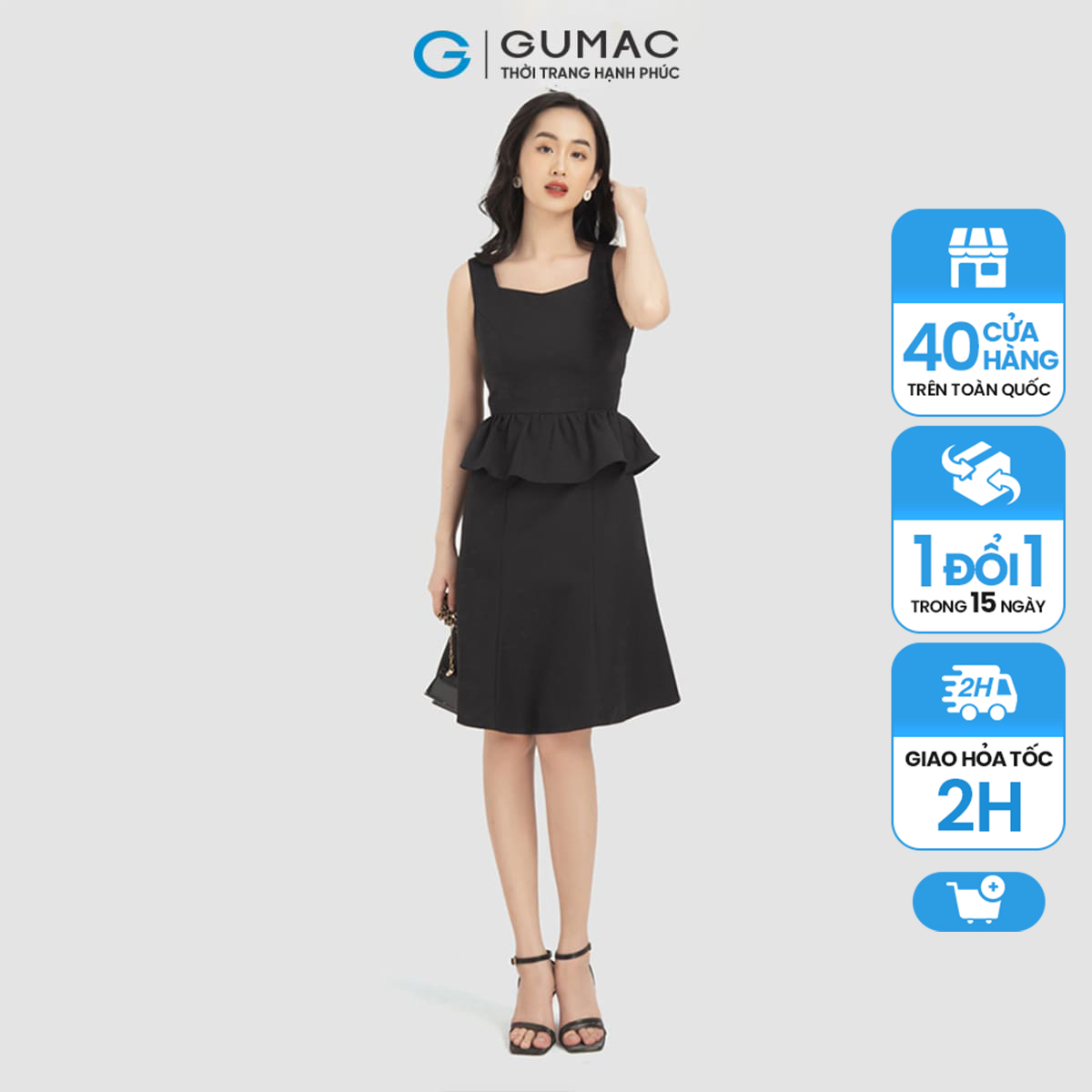 Đầm nữ thiết kế sát nách phối bèo tùng DB12011 GUMAC