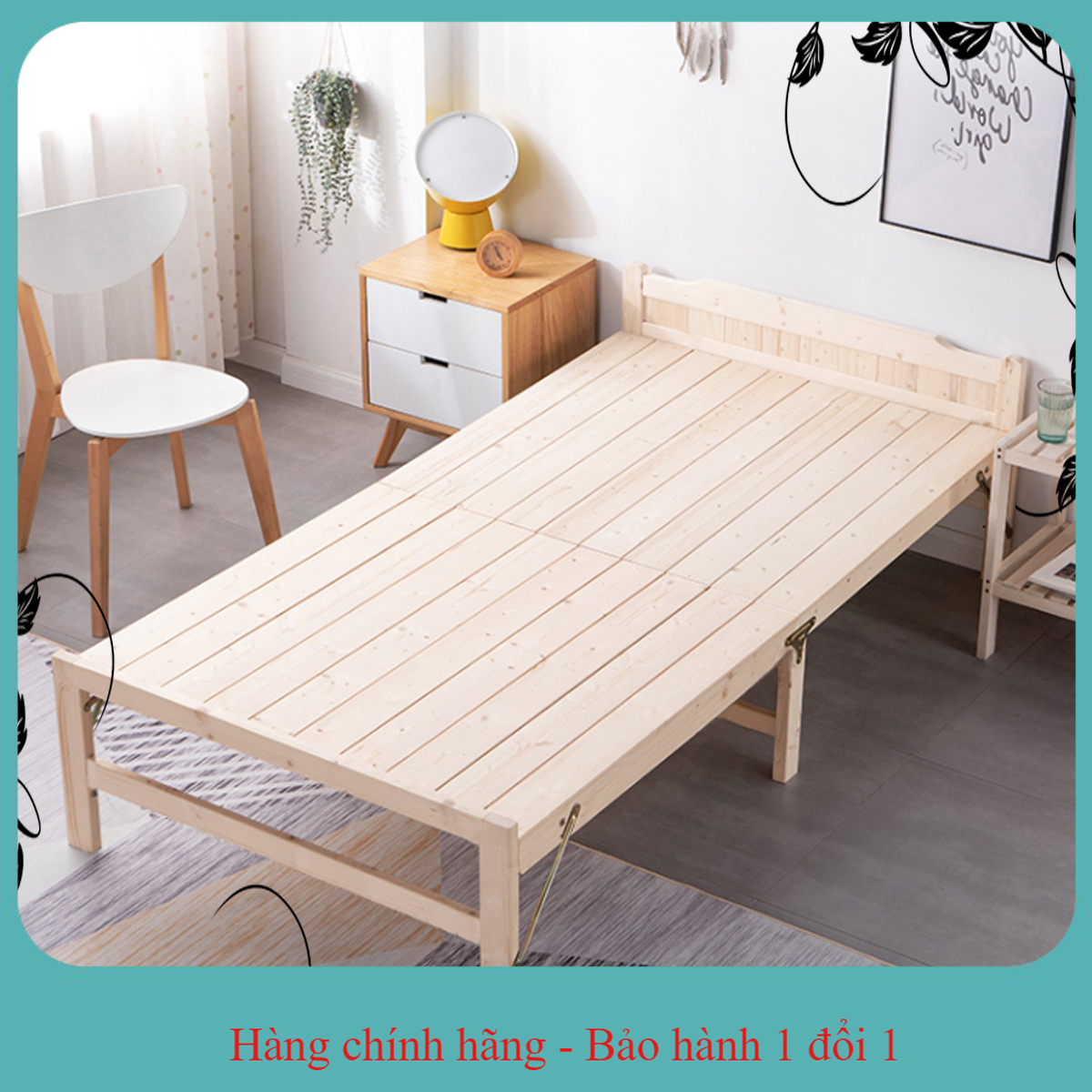 Giường gấp gỗ, giường đôi ở nhà cho người lớn di động nghỉ trưa, Giường ngủ gỗ thông xếp gọn tặng kèm nệm các kích thước
