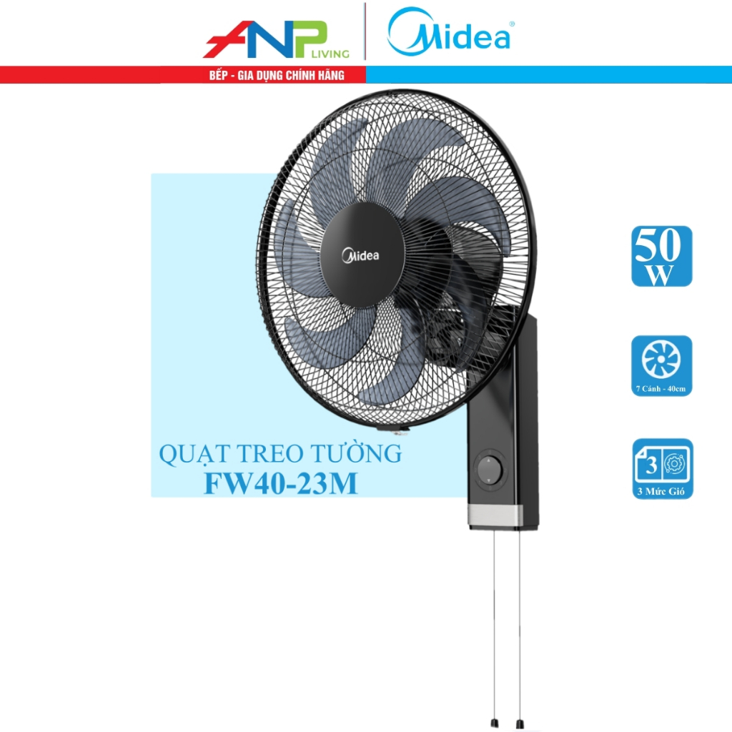 Quạt Treo Tường 7 Cánh Midea FW40-23M (Công Suất 50W Chỉnh Gió 3 Tốc Độ)