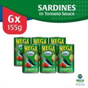 Mega Sardines In Tomato Sauce 155G By 6'S