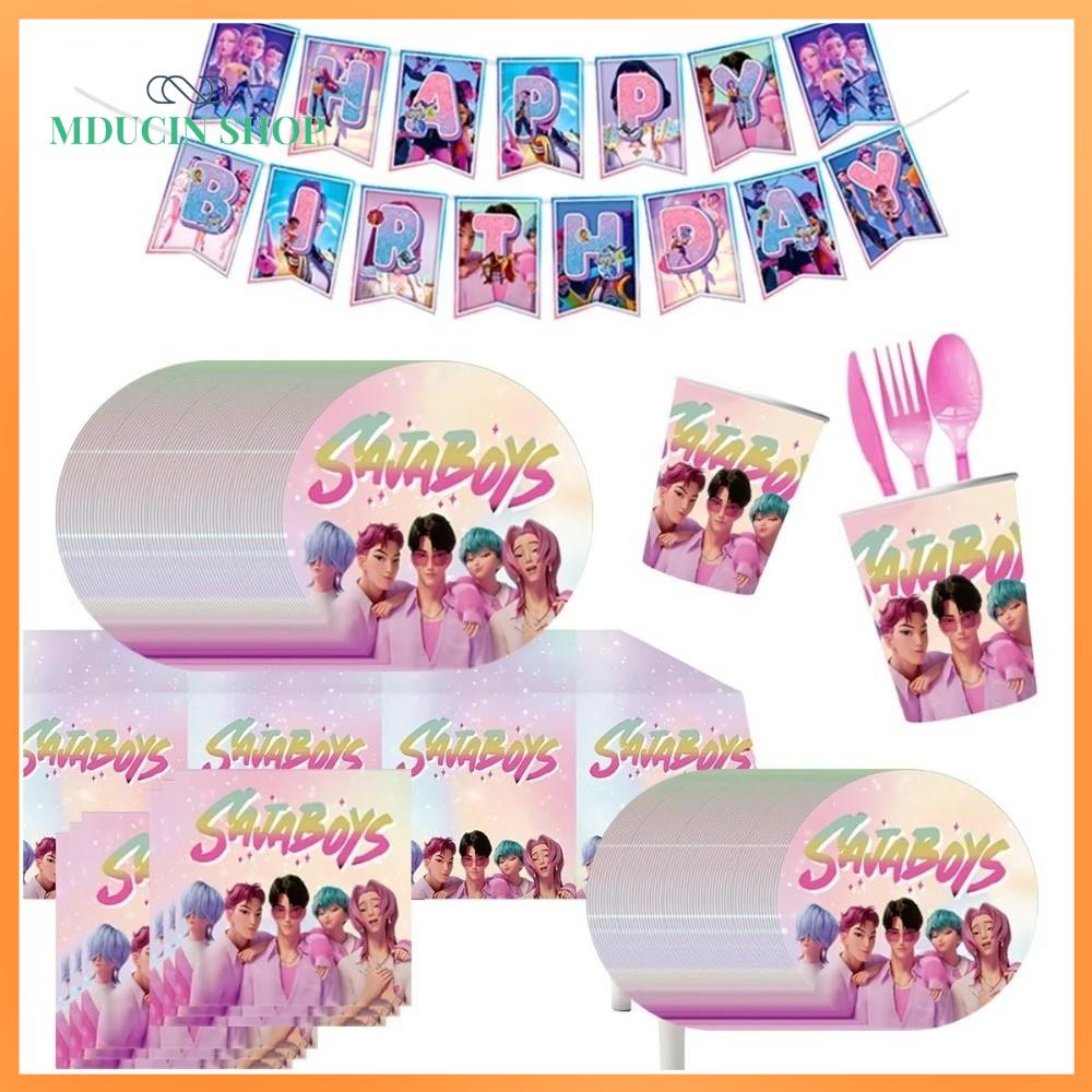 MDUCIN SHOP Đĩa Trang trí tiệc Kpop Demon Hunter Giấy Cốc Bộ đồ ăn  Khăn trải bàn Đồ dùng tiệc anime Tiệc tùng