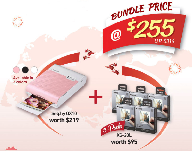 Canon SELPHY Square QX10 Mobile Printer + Free 5 Packs of XS-20L Colour Ink/Label Set Singapore