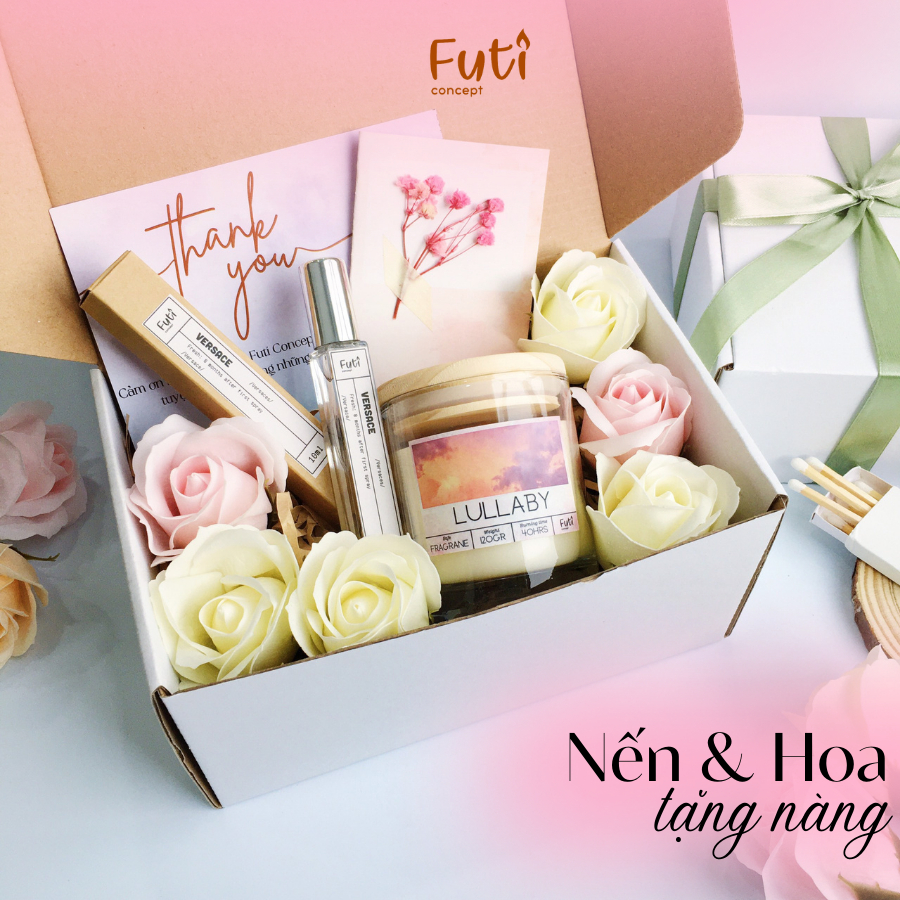 Set quà tặng bạn gái nến thơm và hoa hồng vĩnh cữu, heaven box tặng bạn gái 20/10