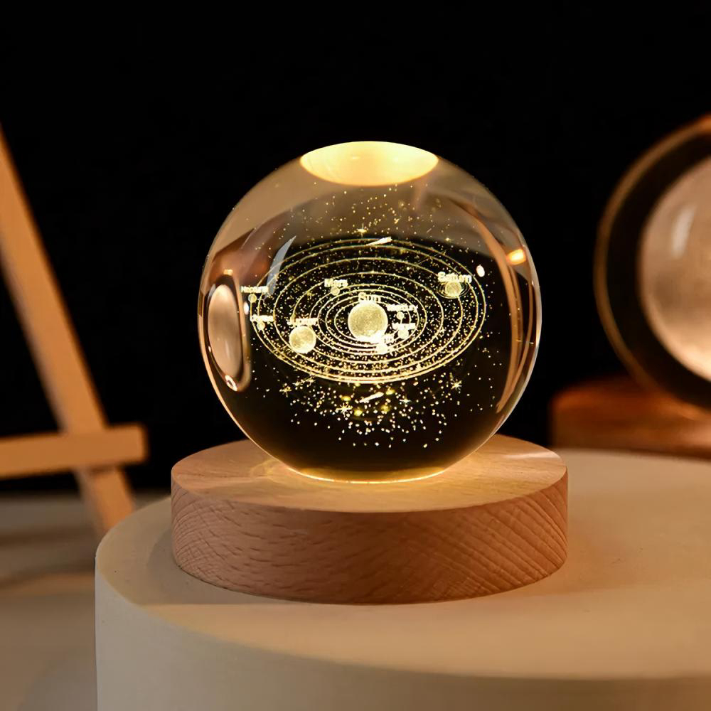 Lampu Hias LED Bola Kristal 3D Lampu Tidur Aesthetic Warm White Hiasan Kamar Tidur Mewah D5002