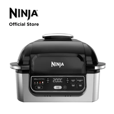 Ninja Air Grill AG301 5-in-1 Indoor Electric Countertop Grill with 4-Quart Air Fryer, Roast, Bake, Dehydrate, and Cyclonic Grilling Technology
