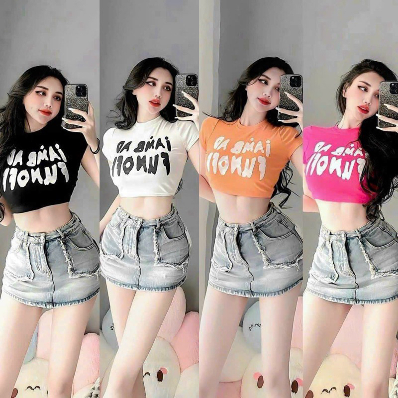 Áo babytee croptop, áo nữ thun ôm body dáng ngắn in chữ G246