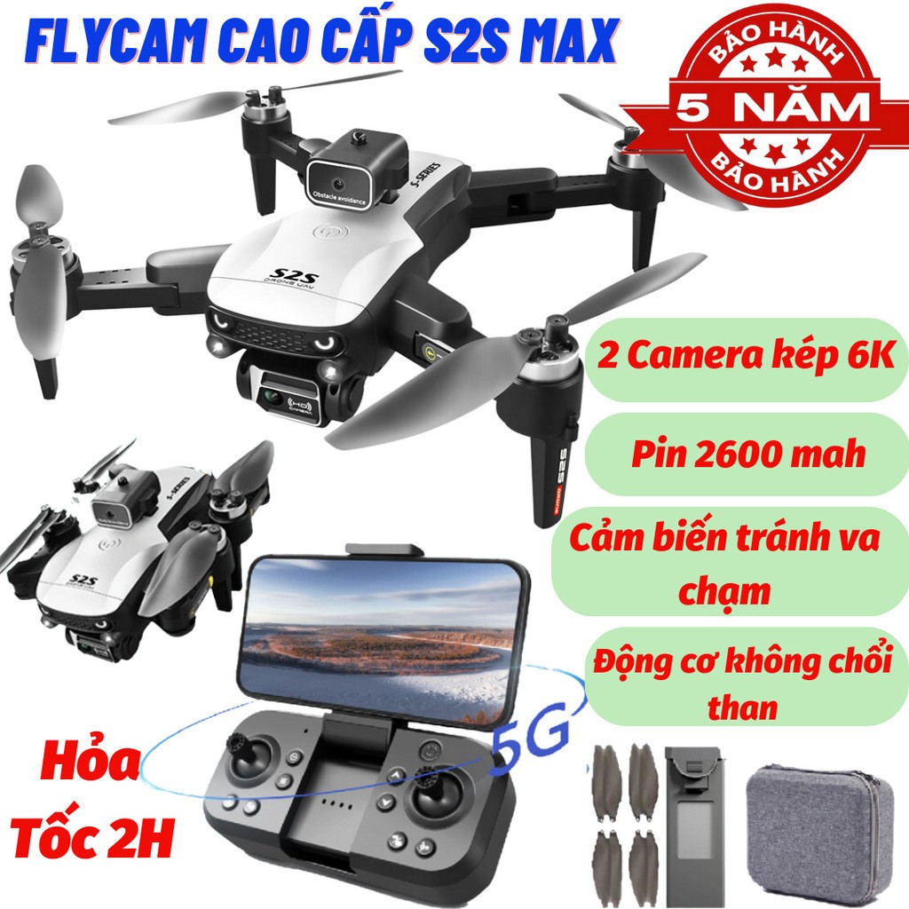 Máy Bay Điều Khiển Từ Xa, Flycam S2S PRO MAX, Fly cam động cơ không chổi than, Cảm biến chống va chạm, Camera 6k