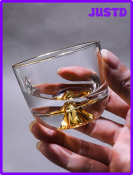 2Pcs Clear Small Spirit Soju Shot Glass Cups With Gold Tracing Rim Mountain Half Ball Shape Bottom Kong Fu Master Whiskey Cup ✬✫✩