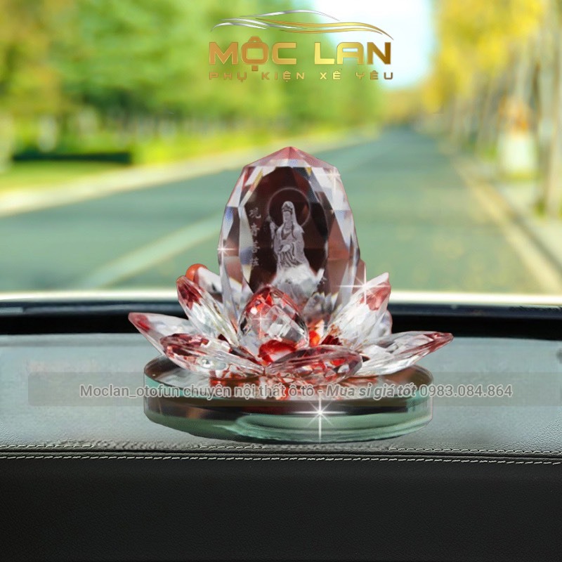  Tượng Phật Bà Quan Âm Tòa Sen Pha Lê Trang Trí ô tô Bàn Làm Việc 