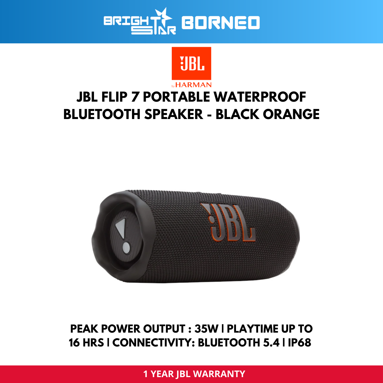 JBL Flip 7 Portable Speaker - Black/Black