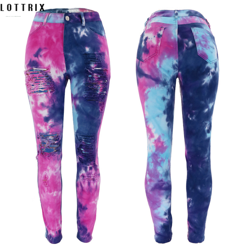 Lottrix 2023 mùa thu châu Âu & mỹ Tie-Dye cao eo của phụ nữ jeans