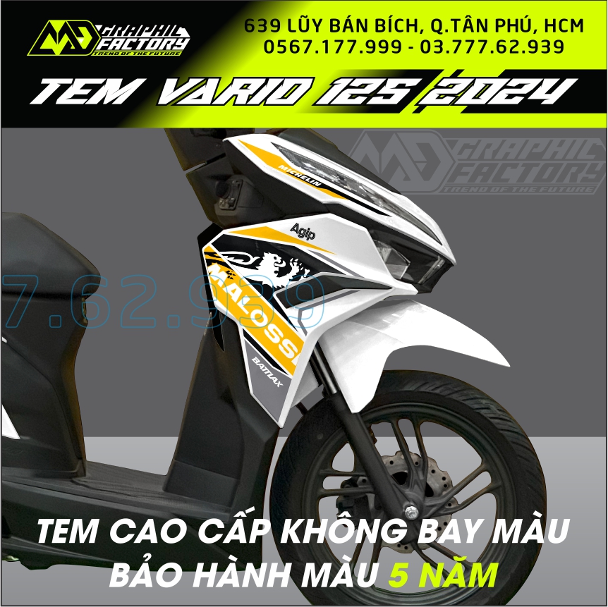 Tem rời Vario 125 2023 2024 xe trắng - mẫu Malossi vàng siêu chất