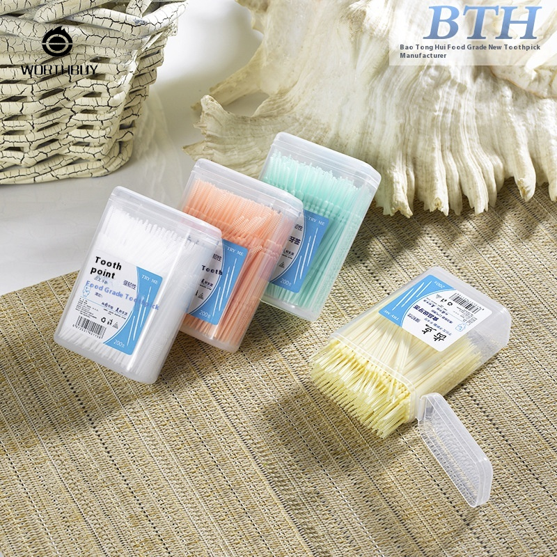 Màu mềm tăm bàn chải 200 Đóng hộp nhựa tăm xỉa răng, dùng một lần hộ gia đình bàn chải kẽ răng để chọn răng, dùng cho thực phẩm tăm