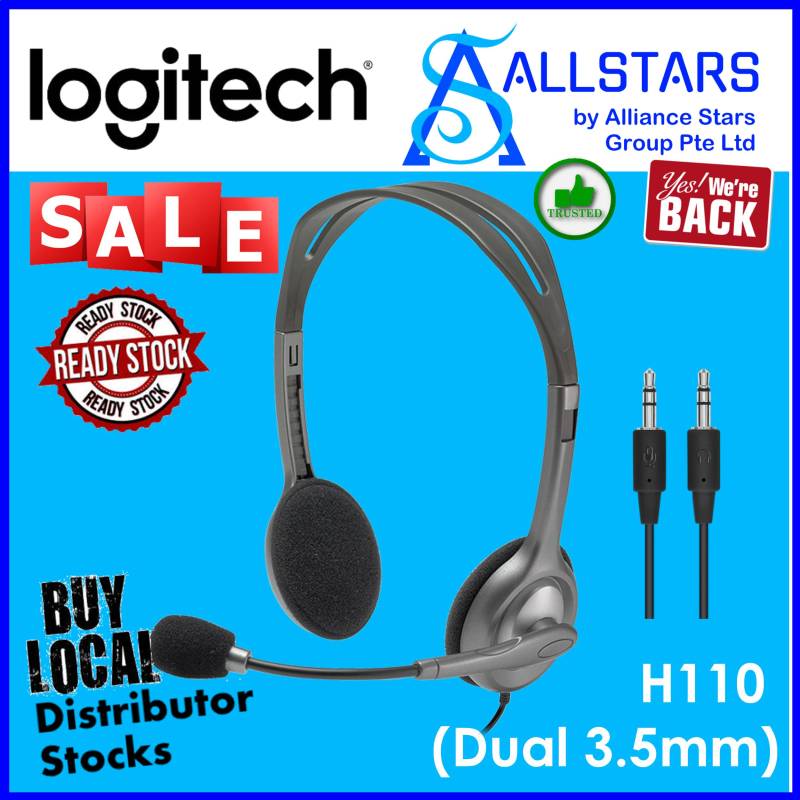 (ALLSTARS : We are Back / Conference Promo) LOGITECH H110 Stereo Headset (981-000459) / Dual 3.5mm Audio Jack (Spk / Mic) (Local Warranty 2years with BanLeong) Singapore