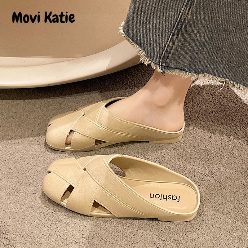 Half slippers for women new French retro non-slip comfortable soft flat bottom ladies sandals ราคา 77 บาท*ส่งฟรี