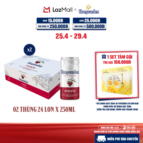 Combo 2 Thùng 24 Lon Bia Hoegaarden Rosée (250ml/lon) - Sản Phẩm Mới