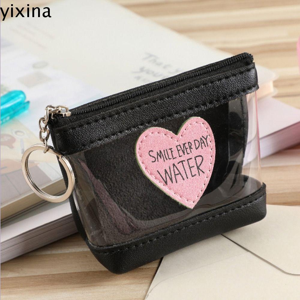 YIXINA Ngọt ngào Thường ngày Da PU Ví ví Túi đựng tiền PVC Dành cho Nữ Túi mỹ phẩm mini Túi đựng son môi Trái Tim Ví đựng tiền xu trong suốt