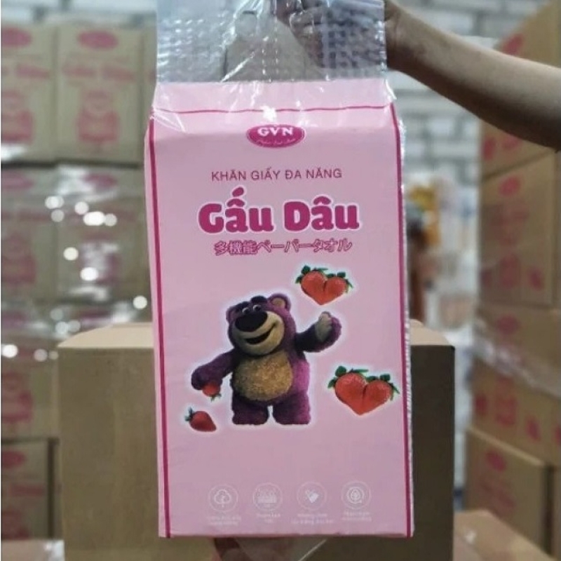 Khăn Giấy Rút Treo Tường Đa Năng Gấu Dâu Loại 500g