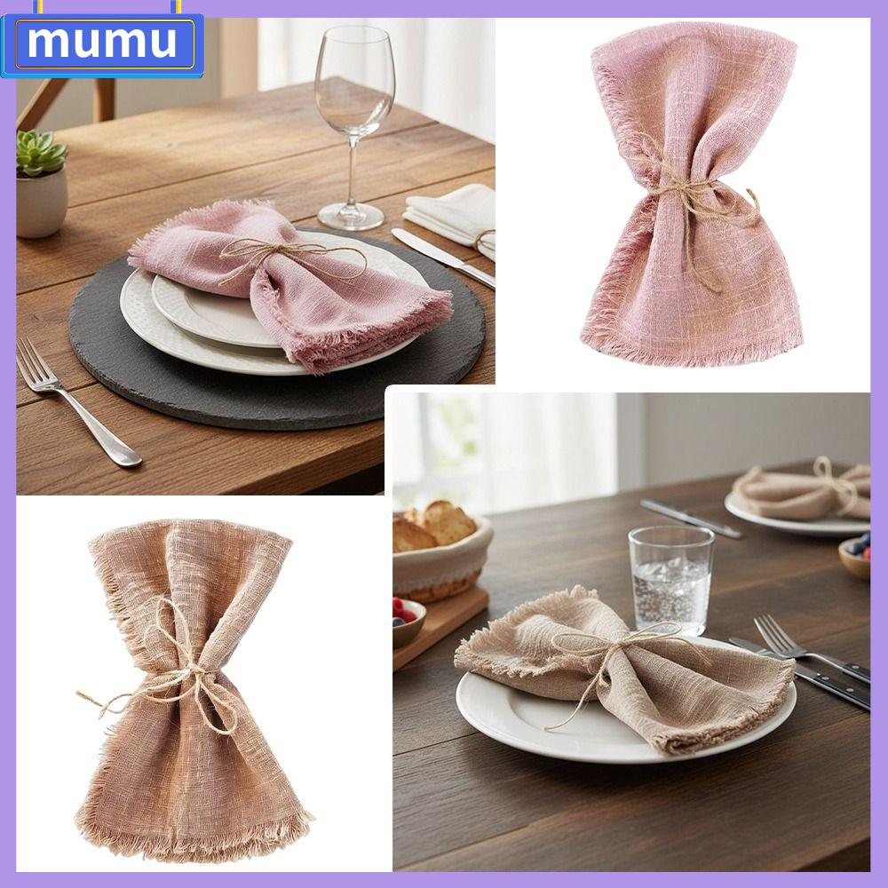 MUMU 6pcs 42x42cm Khăn ăn có tua rua Có thể tái sử dụng Màu xanh lá cây thông thường Khăn ăn viền tua rua Khăn trải bàn Phong cách cổ điển Khăn giấy gạc Bàn tiệc cưới