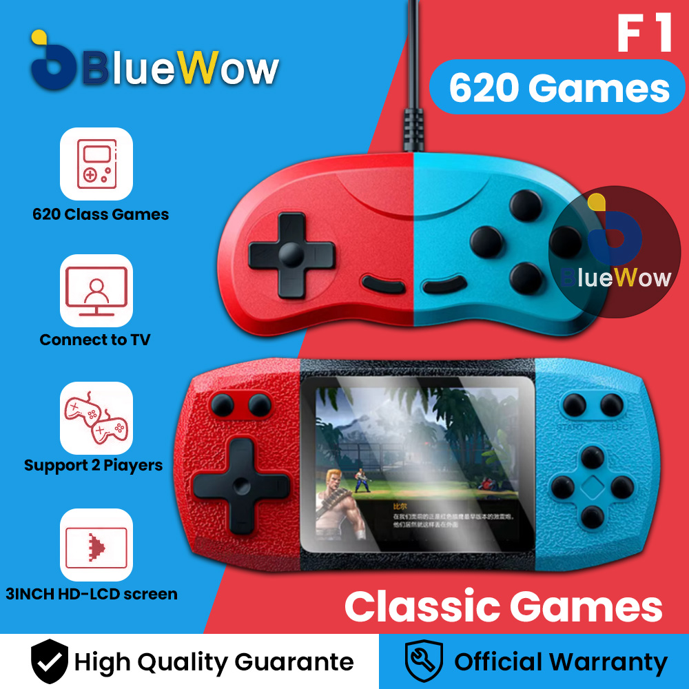 BlueWow Upgrad Handheld Game Console F1 | 620 Classic Games | 3 Inch HD Screen | 1020mAh Battery | Support 2 Players & TV Connecting | Portable Mini Game Console for Kids & Adults ราคา 426 บาท*ส่งฟรี