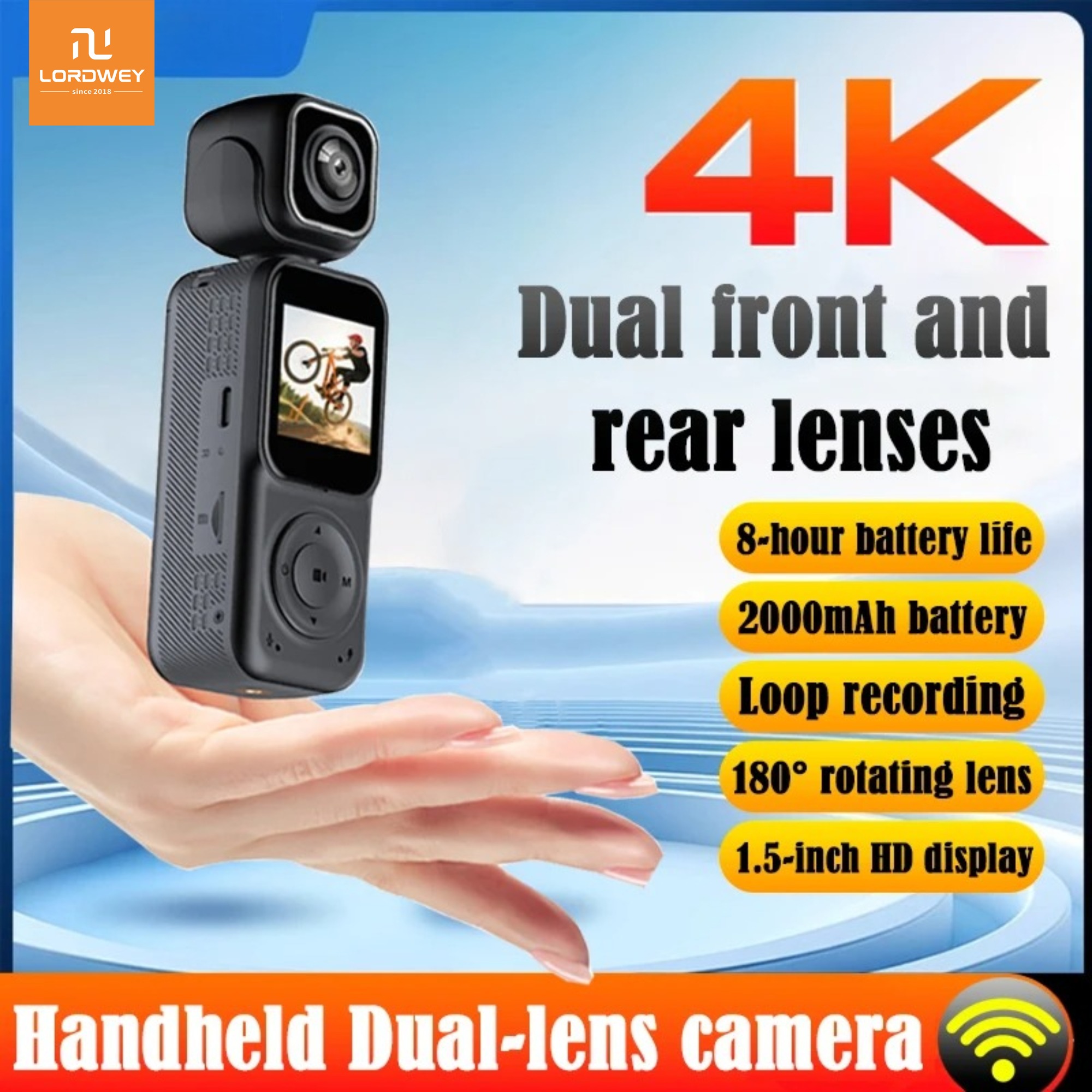 LORDWEY | MINI Vlog 4K Pocket Camera WIFI Outdoor DV 180°Rotatable UHD Anti-shake Bodycam Sports Action Portable Security Recorder ราคา 2,819 บาท*ส่งฟรี
