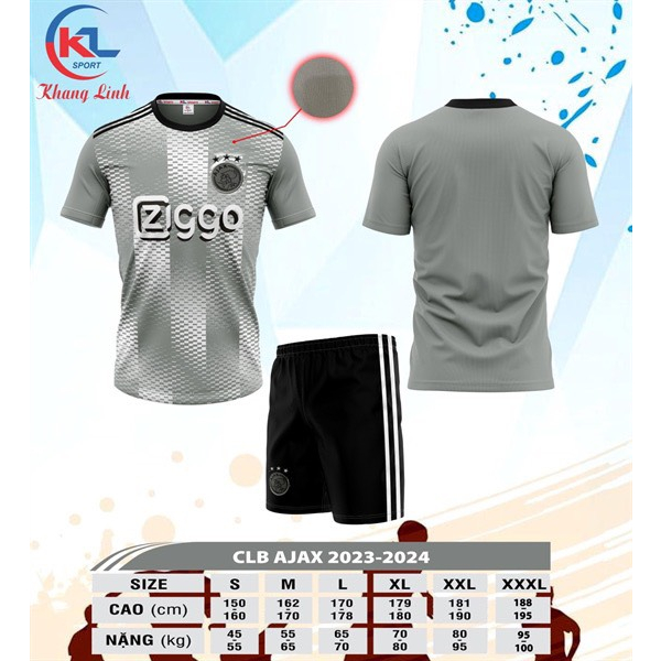 Quần áo bóng đá,đồ đá banh CLB AJAX xám 2023 2024 thun mè cao cấp không nhăn,không xù lông