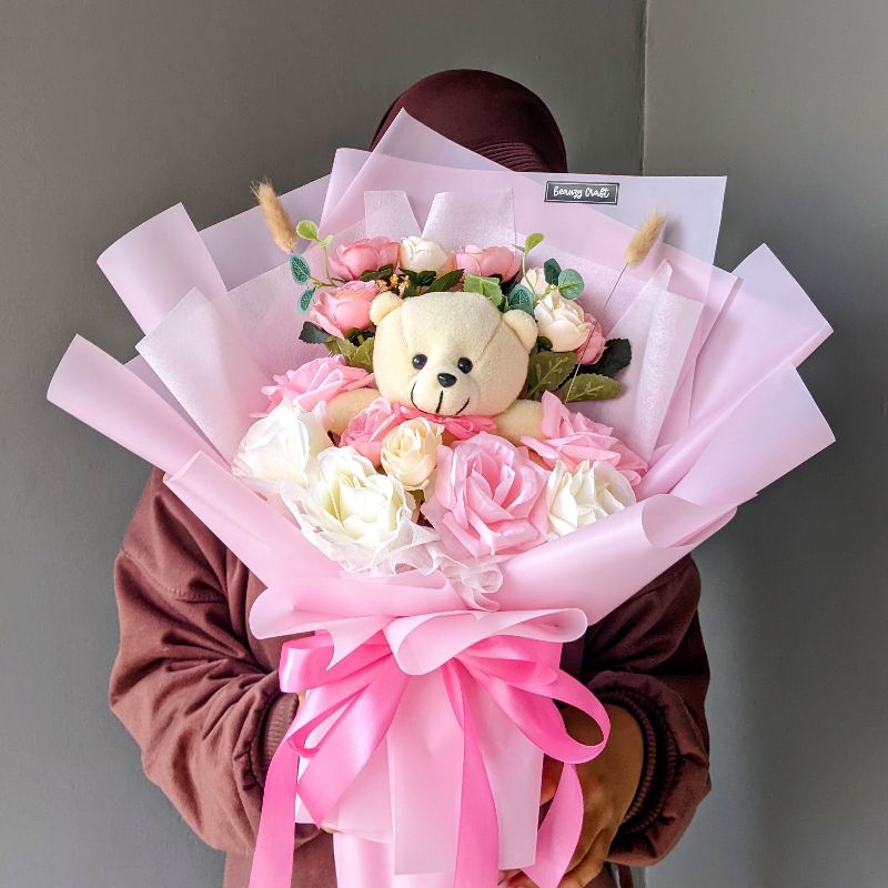 NEW KOREANS Bucket Bunga Boneka Besar Bucket bunga Wisuda Anniversary Ulang tahun