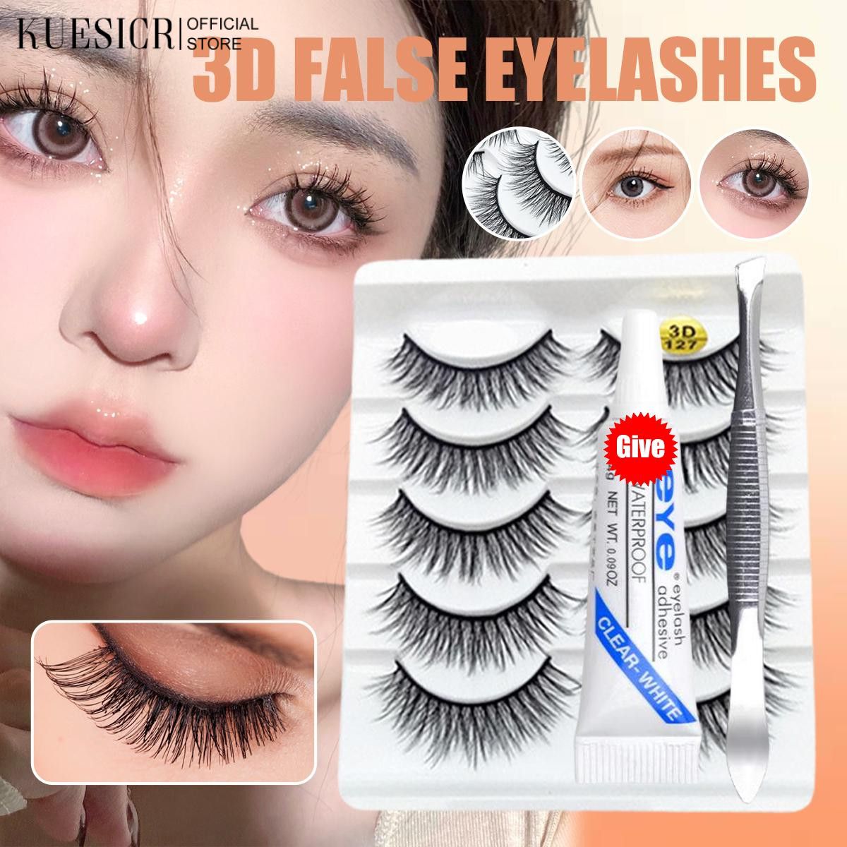 【การจัดส่ง 2-3 วัน】KUESICR 5/10 Pairs Of False Eyelashes False Eyelashes Soft Comfort Natural Eye Lashes Set ขนตาปลอมไฟเบอร์เวลเวต 3D ดัดยาว นุ่มสบาย สไตล์ธรรมชาติ ราคา 52 บาท*ส่งฟรี