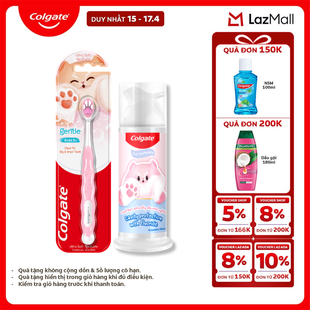 [Chỉ 15-17.4_X2 Voucher giảm đến 18%] Bộ kem đánh răng và bàn chải Colgate Fluffy dễ thương cho bé (mẫu ngẫu nhiên)