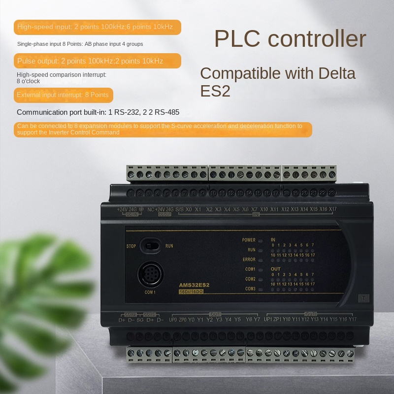 Bộ Điều Khiển Lập Trình PLC ES Tương Thích Delta ES2 DVP: 16mt  8input 8output transistor, Hỗ Trợ RS485, Modbus RTU - 16ES200T transistor - 220VAC