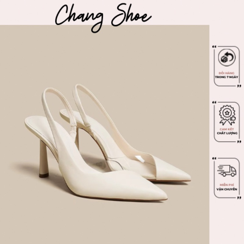 Giày sandal Cnk cao gót mũi nhọn phối mica trong suốt đế nhọn cao 8cm siêu hack dáng hàng mới 2023 fullbox A1795-6