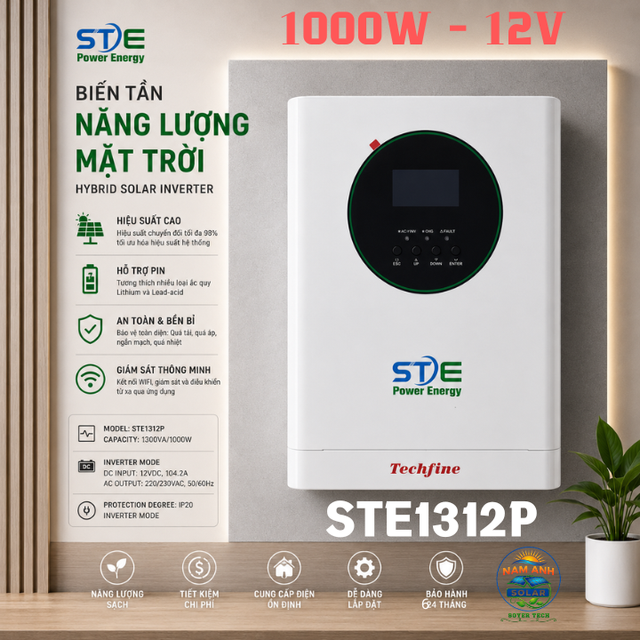 BIẾN TẦN XUYẾN TECHFINE 1000W 12V | SÓNG SIN CHUẨN - CHẠY BỀN - ỔN ĐỊNH | CÔNG SUẤT THỰC STE-1312P