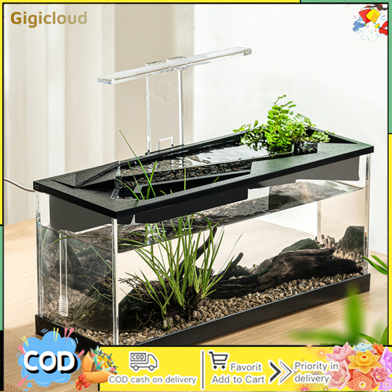 Small Fish Tank, Aquarium Tank With Build-in Light, Water Pump, Clear Cover, Ecological Cycle System, High Transparency Acrylic Rectangular Fish Tank For Living Room ราคา 1,028 บาท*ส่งฟรี