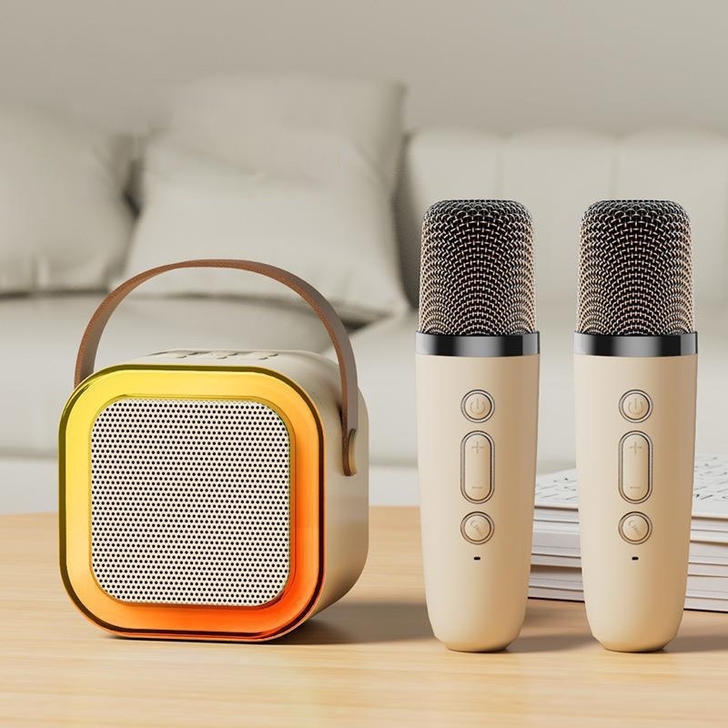 Loa Bluetooth K12 Loa Mini Hát Karaoke Tặng Kèm 2 Mic Có Thể Thay Đổi Giọng Nói Bass Chuẩn Nhỏ Gọn Tiện Lợi