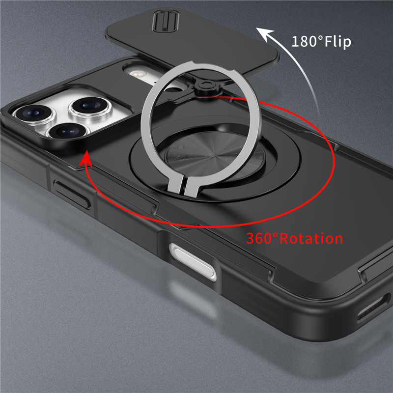 Phone Case For Iphone With Slide Camera Cover Ring Stand Armour_voghion.com