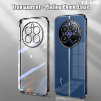 ROAZIC ปลอกซิลิโคนนิ่มสำหรับ Realme 12 + 5G/Realme 12 Pro Plus 5G/Realme 12 Pro + 5G เคสใสนิ่มกันกระแทกขอบกล่องโลหะชุบหรูหราโทรศัพท์