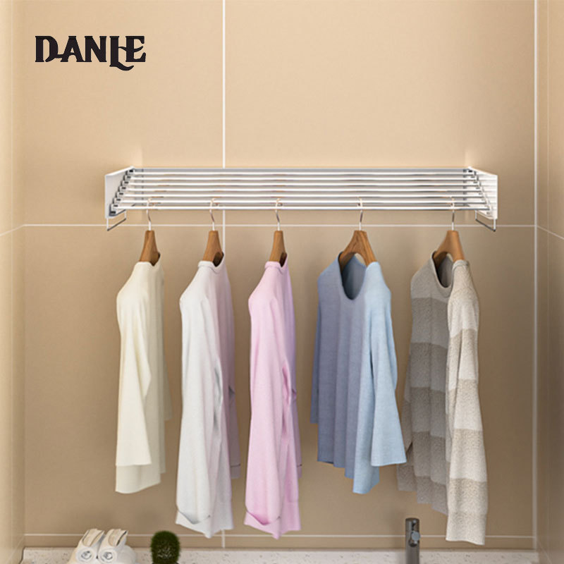Indoor folding clothes drying rack, wall-mounted invisible clothes drying rack, balcony clothes rail, hidden towel rack ราคา 583 บาท*ส่งฟรี
