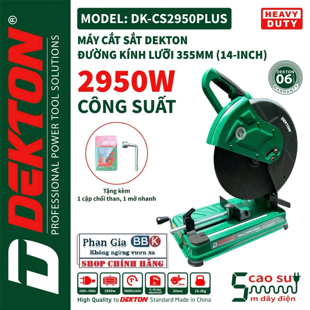 Máy Cắt Sắt 355MM- Dekton- DK-2950PLUS 2950W / Dòng Công Nghiệp, Mô tơ 100% dây đồng, BH12 tháng