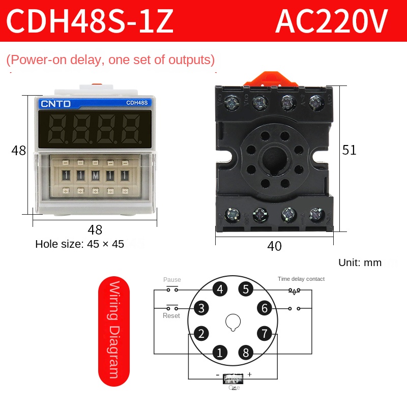 Rơ-le Thời Gian Số CDH48S-1Z/2Z Changde - Chu Kỳ Trễ, AC220V/380V, DC24V, 1NO+1NC/2NO+2NC, Điều Khiển Thời Gian - CDH48S-1Z(AC220V)